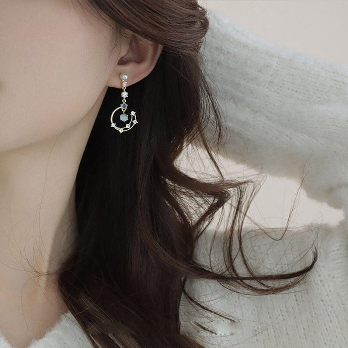1 Pair Simple Style Star Inlay Copper Rhinestones Earrings
