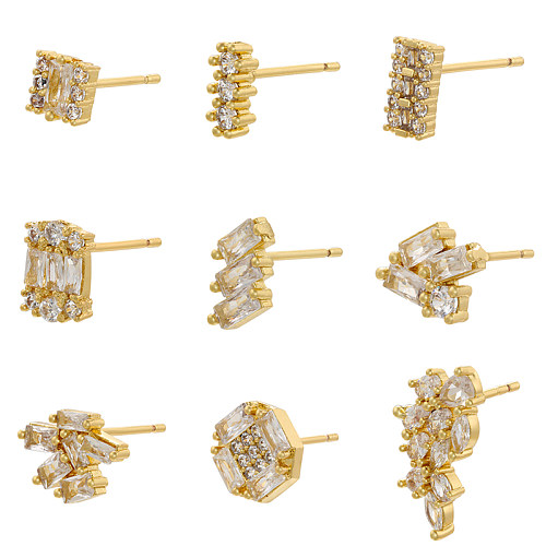 1 Pair Casual Elegant Simple Style Solid Color Plating Inlay Copper Zircon 18K Gold Plated Ear Studs