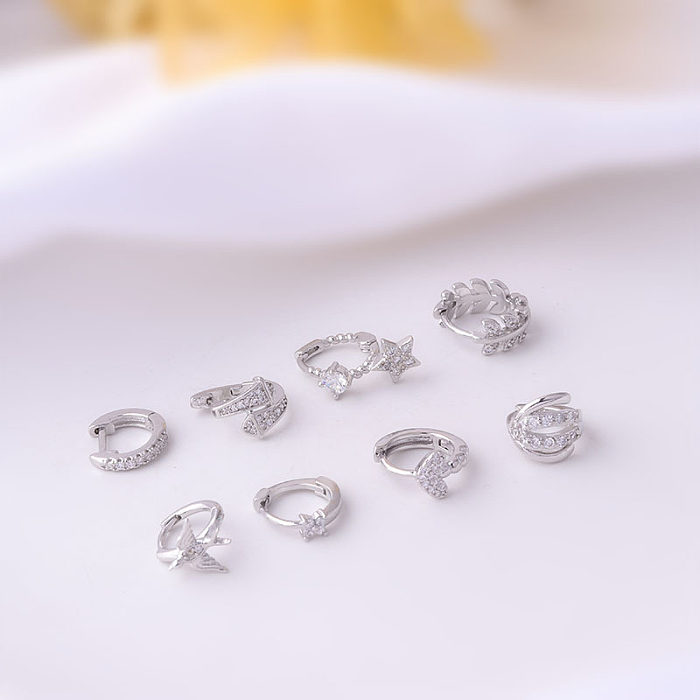 Fashion Leaf Copper Plating Inlay Zircon Hoop Earrings 1 Piece