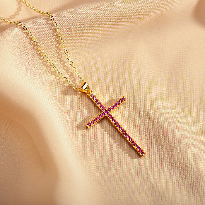 Mode-Kreuz-Kupfer-vergoldete Zirkon-Halskette, 1 Stück
