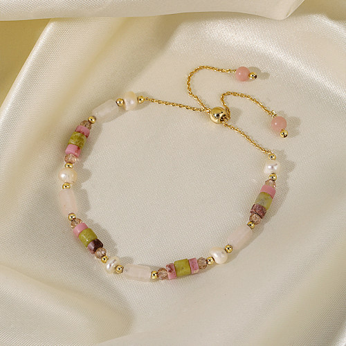 Sweet Color Block Freshwater Pearl Copper Bracelets