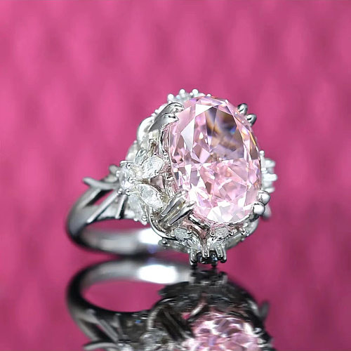 Anillo abierto con diamantes de imitación artificiales, chapado en cobre, flor de moda, 1 pieza