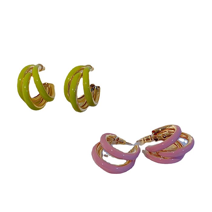 1 paire de clous d'oreilles en cuivre plaqué goutte à goutte, Style Simple et décontracté, en forme de C