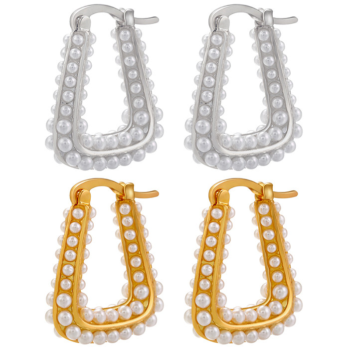 1 Pair Simple Style U Shape Brass Plating Inlay Artificial Pearls 18K Gold Plated Earrings