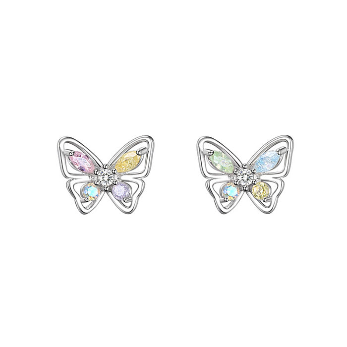 1 Pair Sweet Butterfly Copper Plating Inlay Artificial Gemstones White Gold Plated Ear Studs