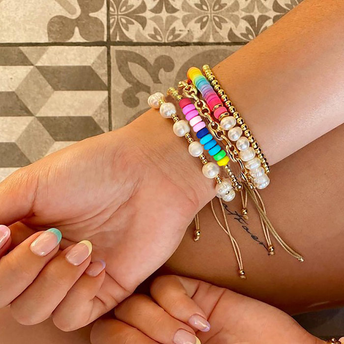 Bracelets en cuivre d'argile douce de perles d'eau douce géométriques de Style ethnique pour femmes