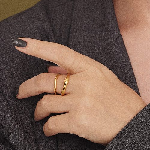 Anéis de aço inoxidável irregulares da moda, pulseiras de aço inoxidável banhadas a ouro