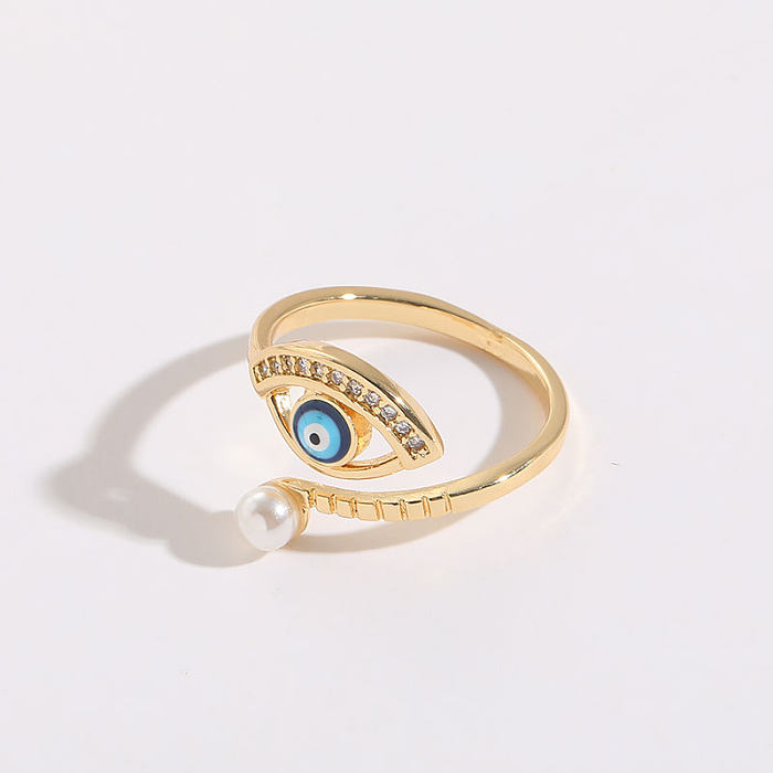 Simple Style Devil'S Eye Copper Plating Inlay Zircon 14K Gold Plated Rings