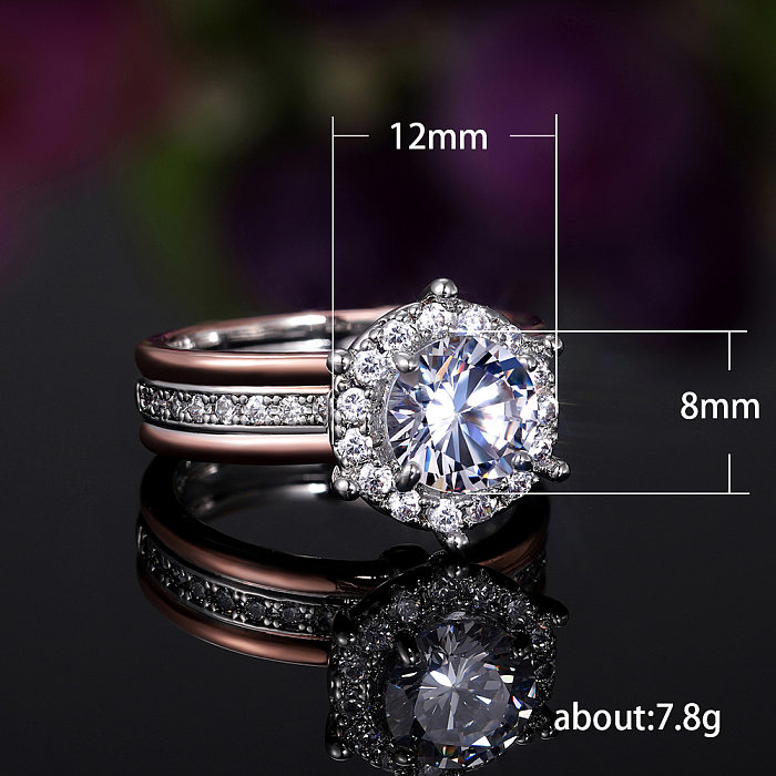Novo Anel de noivado de zircônia de duas cores de cobre criativo moda anel de festa de casamento