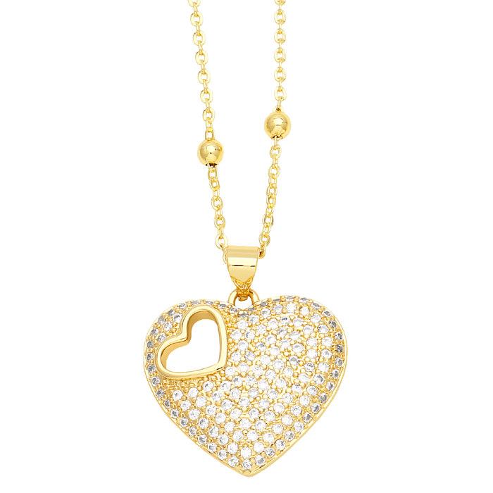 IG Style Vintage Style Heart Shape Copper 18K Gold Plated Zircon Pendant Necklace In Bulk