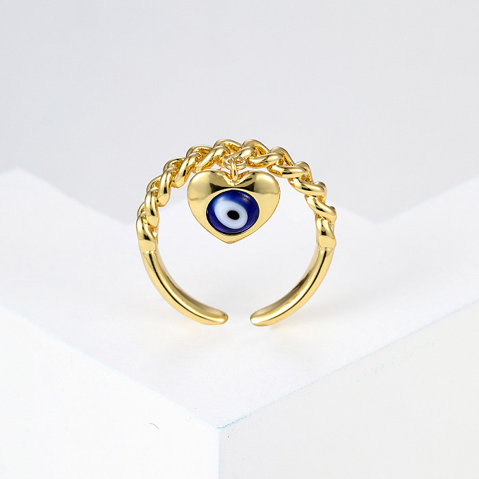 Fashion Devil'S Eye Heart Shape Copper Gold Plated Open Ring 1 Piece