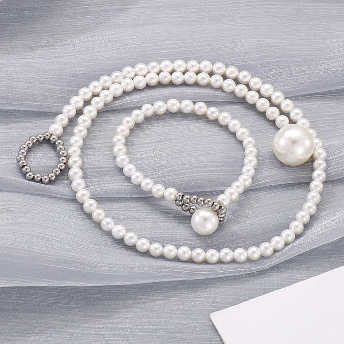 Fashion Geometric Stainless Steel Imitation Pearl Beaded Bracelets Necklace 1 Piece