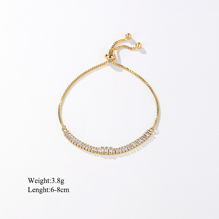 Simple Style Commute Shiny Solid Color Copper Plating Inlay Zircon 14K Gold Plated Bracelets