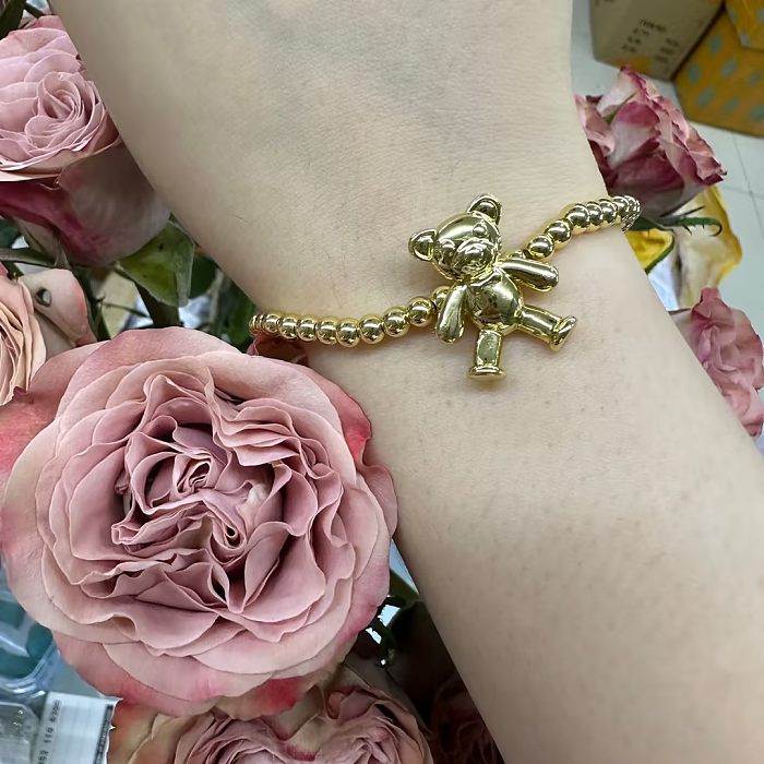 Cute Bear Solid Color Copper Plating 18K Gold Plated Bracelets