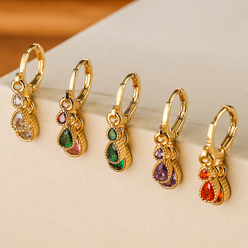 1 Pair Elegant Water Droplets Copper Inlay Zircon 18K Gold Plated Drop Earrings