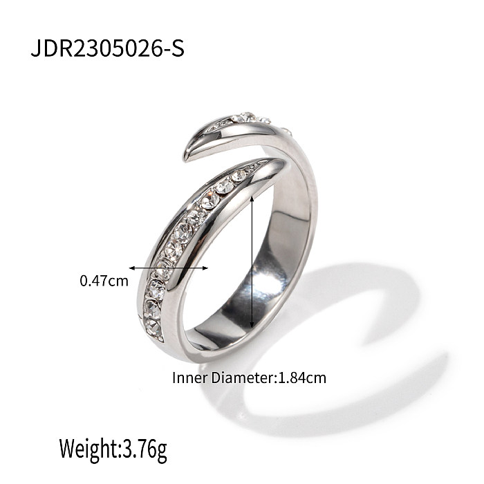 IG Style Solid Color Stainless Steel Plating Inlay Rhinestones 18K Gold Plated Open Rings