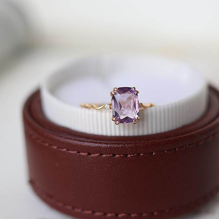 Anéis de cristal embutidos de cobre quadrado de estilo simples