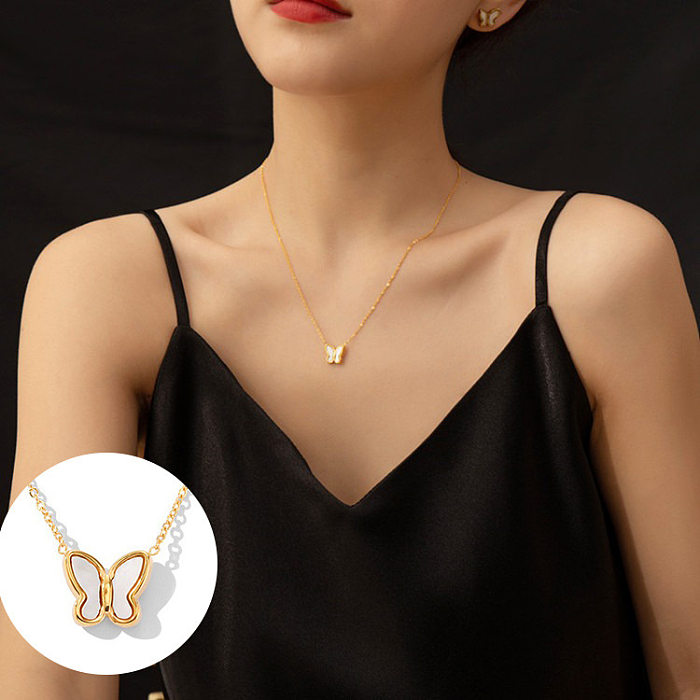 Vintage-Stil, Schmetterlings-Ohrring-Halskette mit Titan-Stahlbeschichtung und 18-Karat-Vergoldung