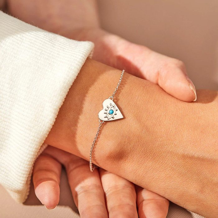 1 Piece Retro Devil'S Eye Heart Shape Copper Inlay Turquoise Bracelets