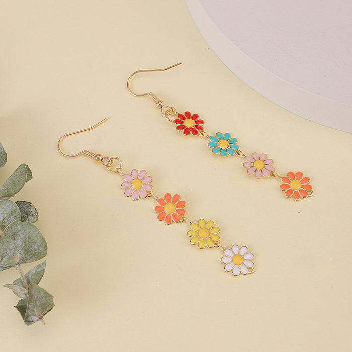 1 Pair Pastoral Daisy Copper Plating Gold Plated Drop Earrings
