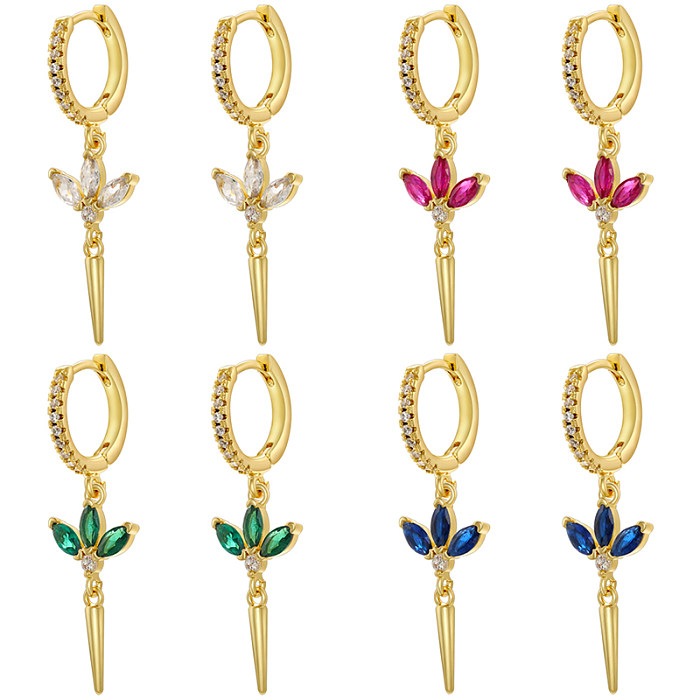 1 Pair Elegant Luxurious Shiny Shamrock Plating Inlay Copper Zircon 18K Gold Plated Drop Earrings