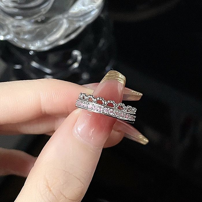 Elegant Lady Heart Shape Crown Copper Plating Inlay Zircon Rings