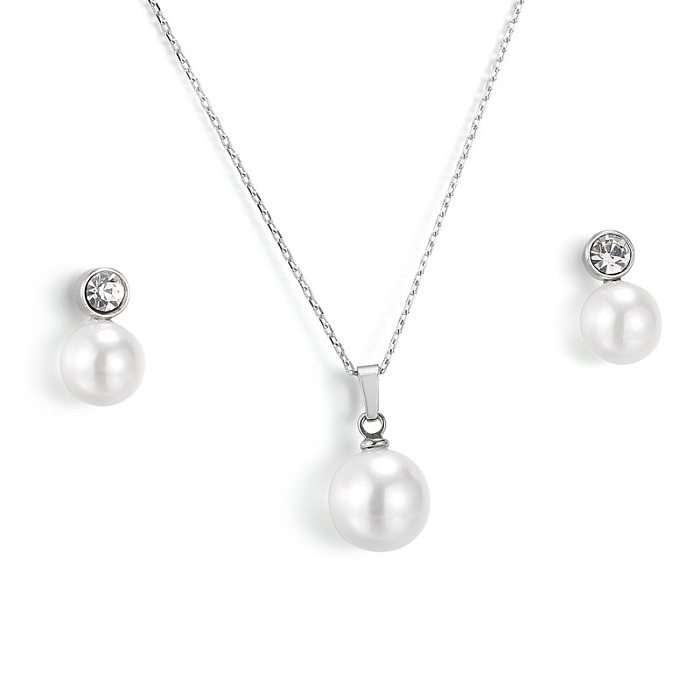 Mode Shell Perle Anhänger Titan Stahl Halskette Ohrring Set Großhandel schmuck