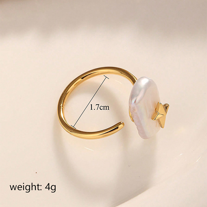 Baroque Style Modern Style Commute Star Copper Inlay Freshwater Pearl Open Rings
