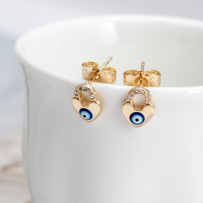 1 par estilo simples olho do diabo chapeamento de cobre incrustação de pedras preciosas artificiais brincos de orelha