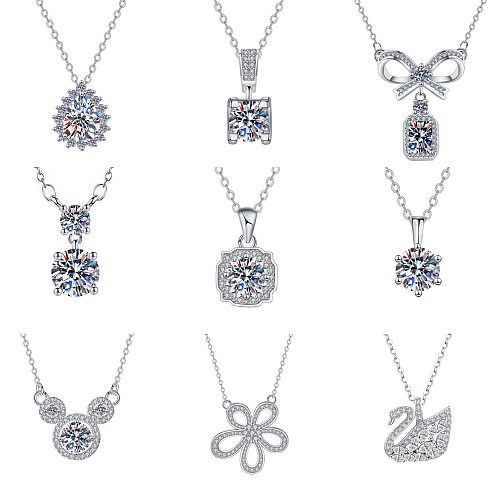 Simple Style Shiny Round Water Droplets Bow Knot Copper Plating Inlay Zircon Silver Plated Pendant Necklace Necklace Pendant