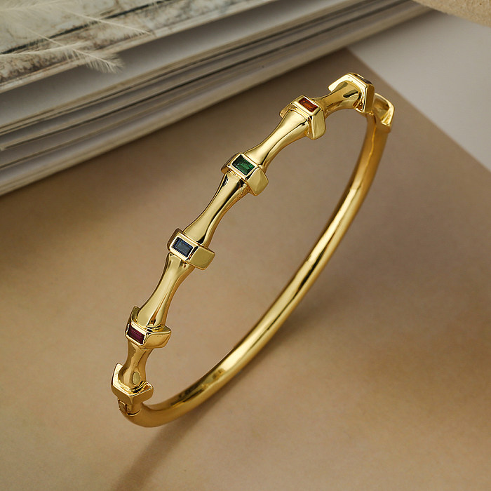 Modern Style Square Copper Plating Inlay Zircon 18K Gold Plated Bangle