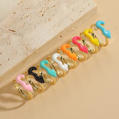 Elegant Luxurious Color Block Copper Asymmetrical Copper 14K Gold Plated Open Rings