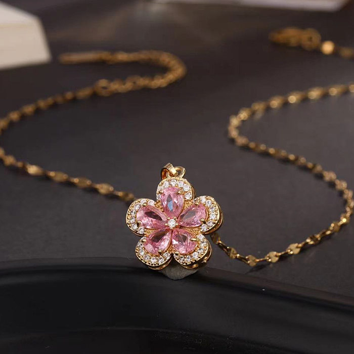 Colar com pingente de diamante de cobre com flor feminina de 1 peça