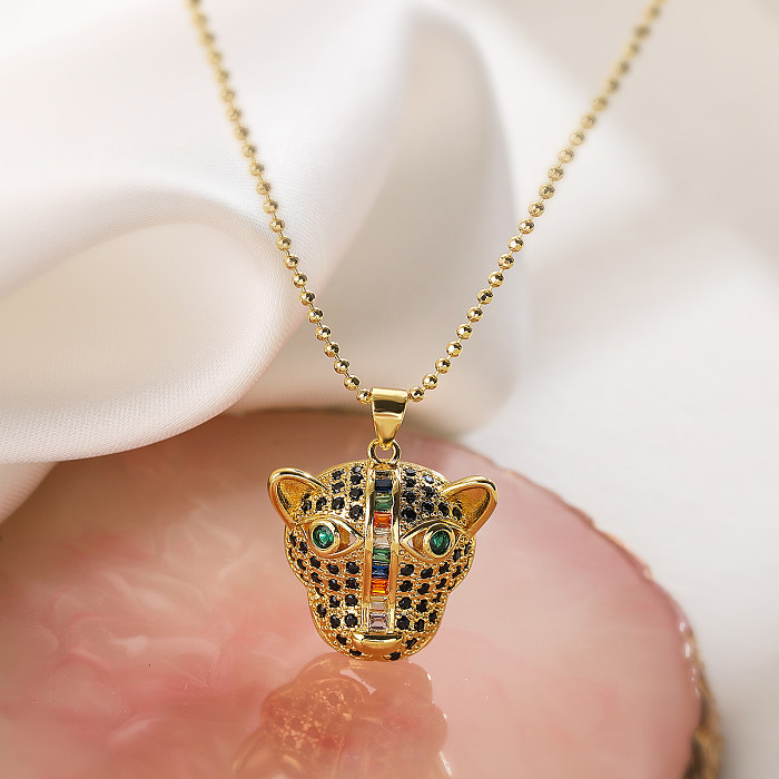 Australian Ancient European And American Fashion Copper Plating 18K Gold Zircon Leopard Head Pendant Necklace Female Special Interest Light Luxury Personalized Clavicle Chain