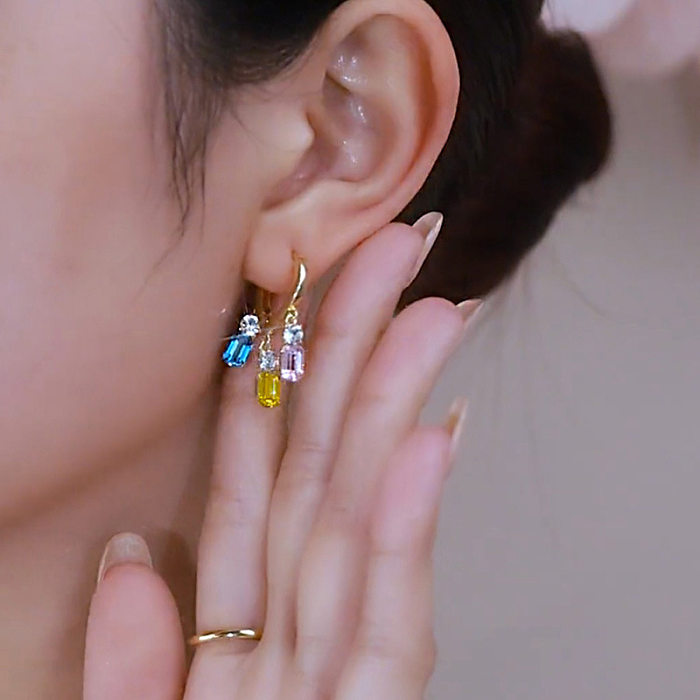 1 paire de boucles d'oreilles élégantes en forme de cœur pour femme, incrustation de cuivre et de Zircon
