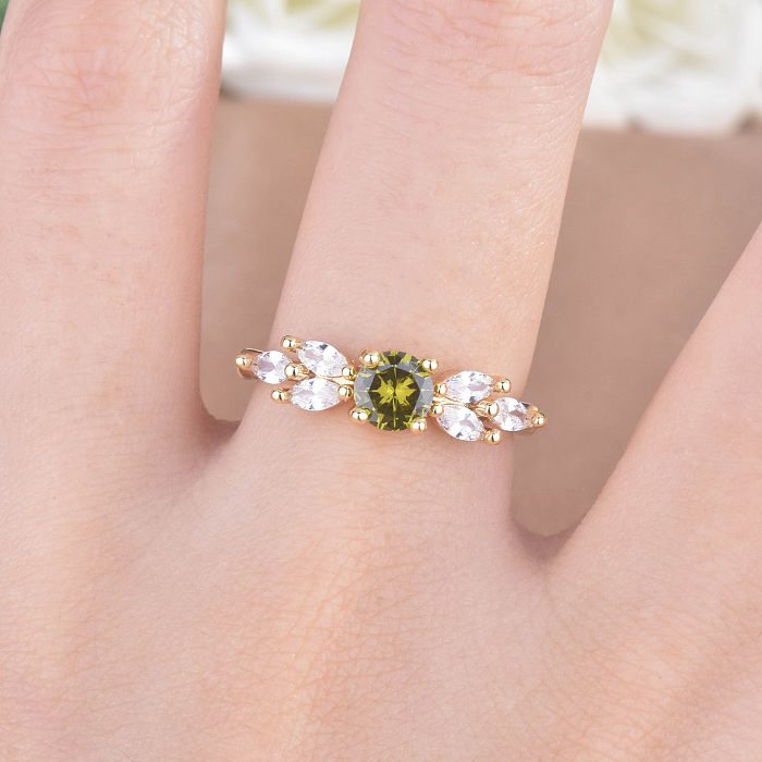 Cross-border New European And American Olive Green Zircon Ring Fashion Diamond Ring Color Open Ring