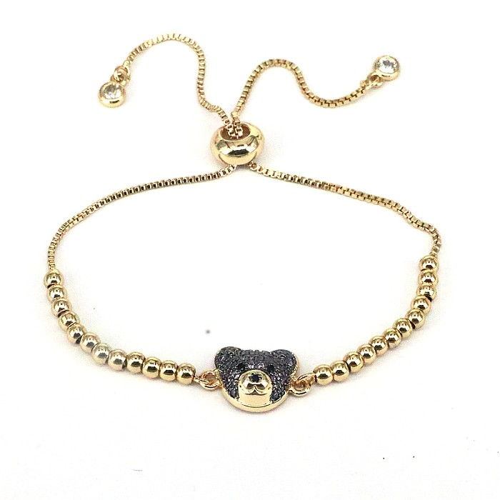 Streetwear Bear Copper Plating Inlay Zircon 18K Gold Plated Bracelets