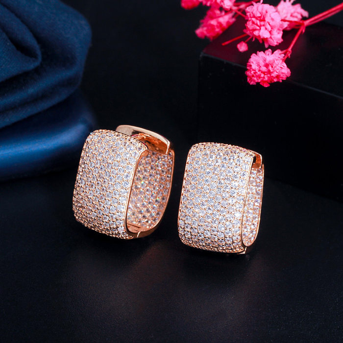 1 Pair Elegant Classic Style Square Plating Inlay Copper Artificial Gemstones Rose Gold Plated White Gold Plated Rhodium Plated Ear Studs