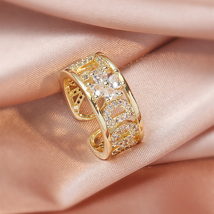 Fashion Square Shaped Female Micro Inlaid Zircon Copper Ring