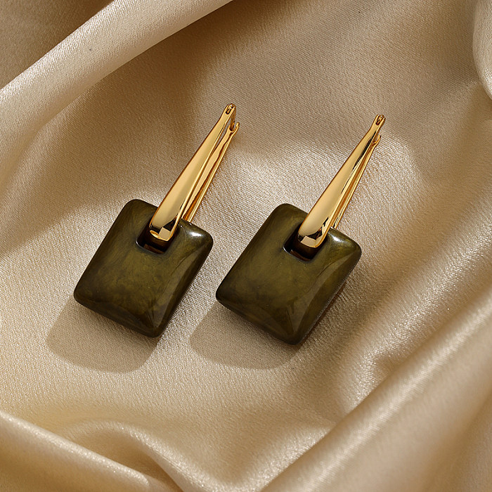 1 paire de clous d'oreilles en cuivre plaqué or 18 carats, pierres précieuses artificielles en métal plaqué carré rétro