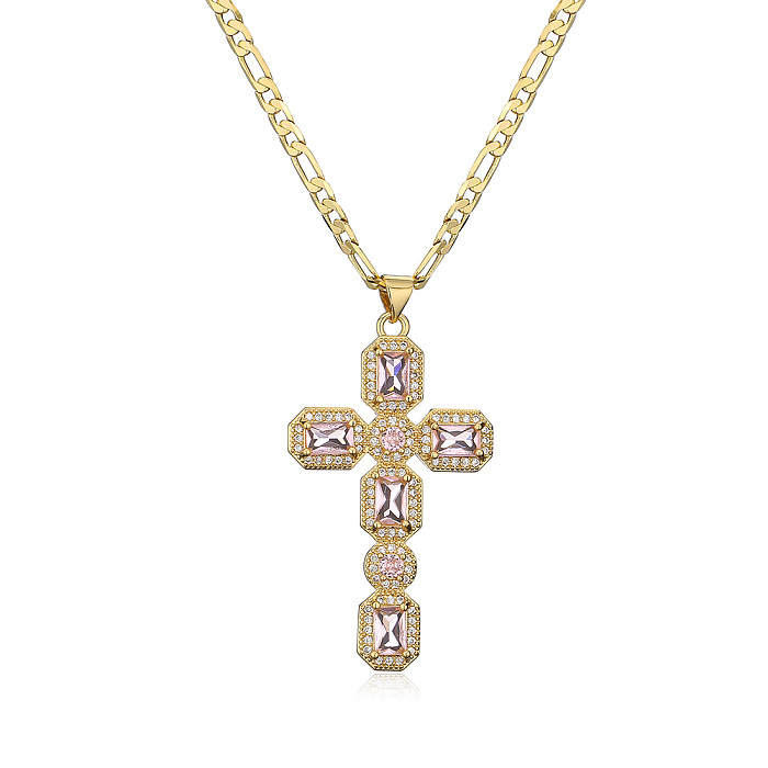 Fashion Cross Copper Pendant Necklace Plating Inlay Zircon Copper Necklaces