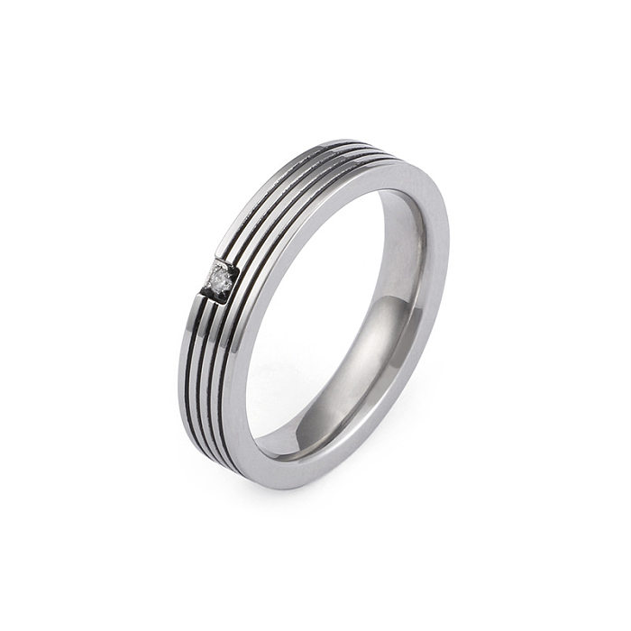 Japanese And Korean Fashion Simple Titanium Steel Ring Stainless Steel Single Diamond Striped Ring Factory Spot Valentine's Day Gift