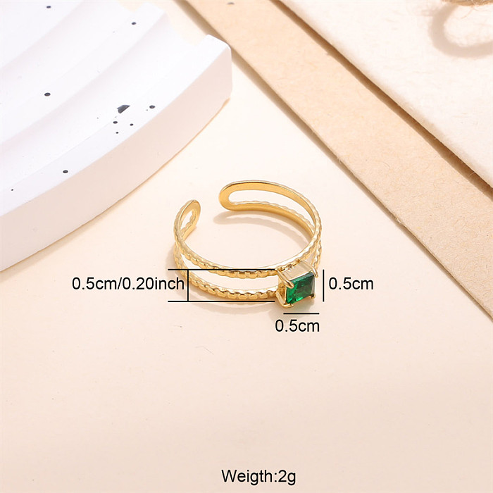 Lady Solid Color Stainless Steel Plating Inlay Zircon 18K Gold Plated Open Rings