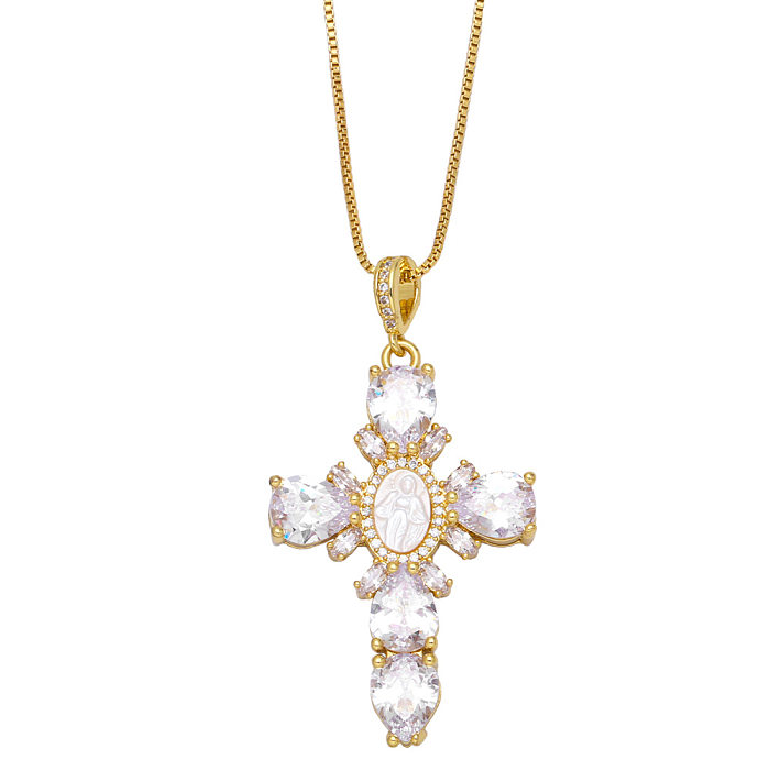 Pendentif religieux rétro en forme de croix de la vierge marie, collier en cuivre exagéré pour hommes et femmes
