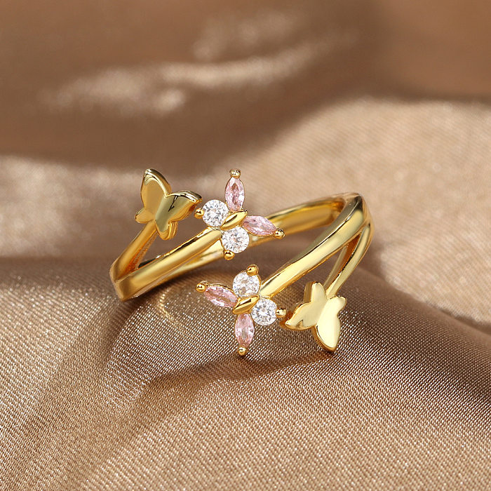 Anel aberto de pedras preciosas artificiais do embutimento simples do chapeamento de cobre da borboleta do estilo