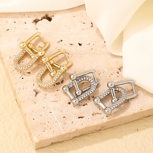 1 Pair Casual Simple Style U Shape Rectangle Plating Inlay Copper Zircon White Gold Plated Gold Plated Earrings