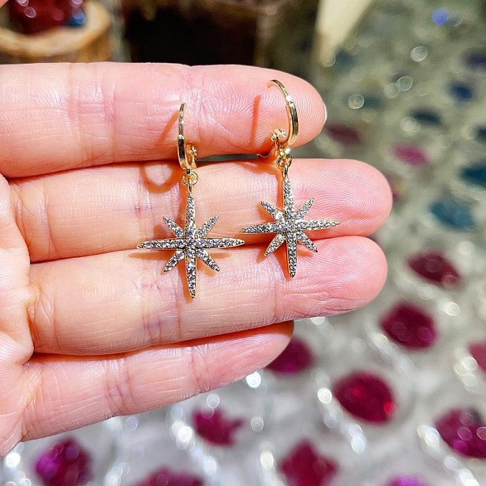 1 Pair Classic Style Star Plating Inlay Copper Zircon Gold Plated Earrings