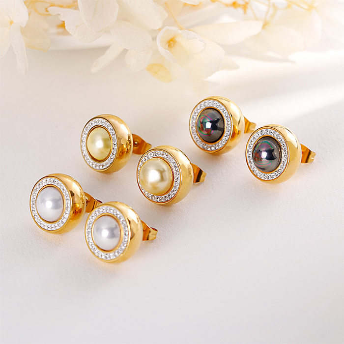 Einfaches, modisches goldenes Perlen-Anhänger-Diamant-Ohrring-Set mit zweiteiligen Halsketten und Ohrringen