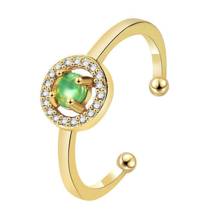 Eleganter offener Ring mit geometrischem Kupfer-Inlay und Opal-Zirkon