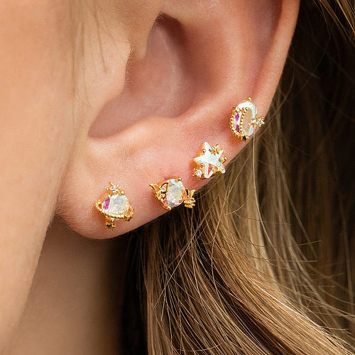 Fashion Constellation Brass Ear Studs Star Gem Copper Earrings